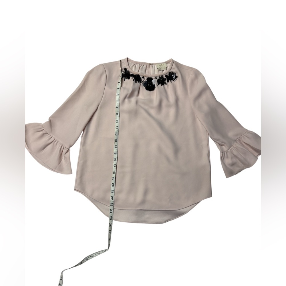 Kate Spade Women’s Embellished Crepe Top Pink Ruffled Sleeve size S - Picture 4 of 8